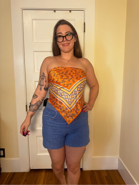 Vintage Accessories - 60s-70s Vintage Mod Geometric Print Orange Scarf